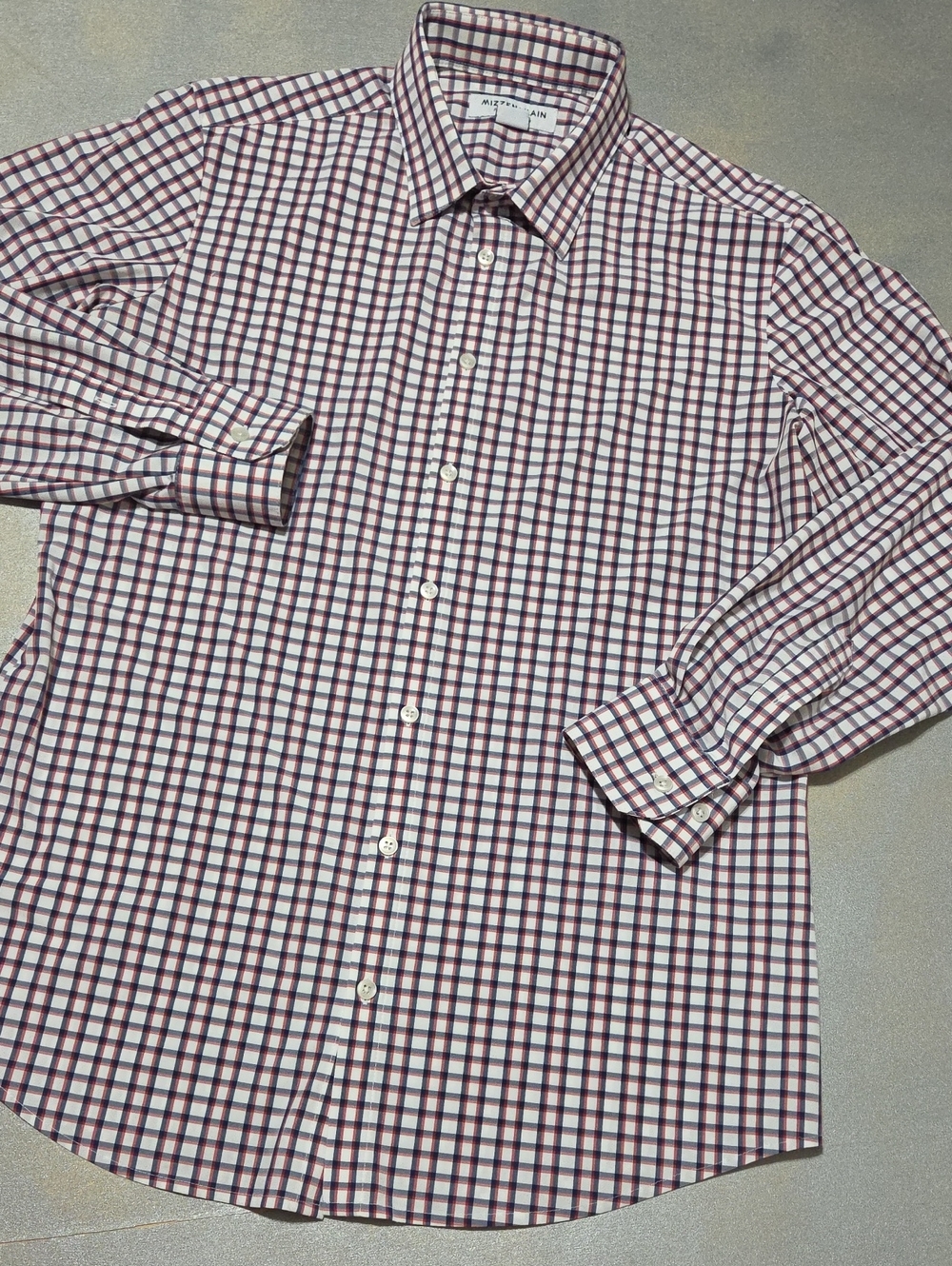 Mizzen+Main Burgundy and White Checked Dress Shirt Nwots